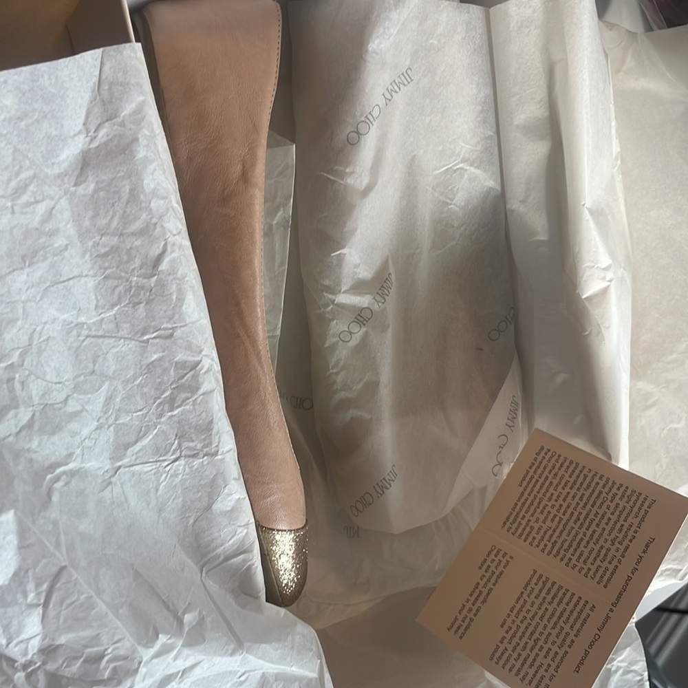 Jimmy Choo Leather Ballet Soft Biker Pink Ballet Flats Gold Cap Accents Sz 6.5 - Picture 9 of 13